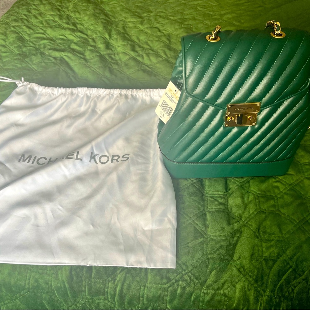 Michael Kors Rose Backpack in Racing Green NWT